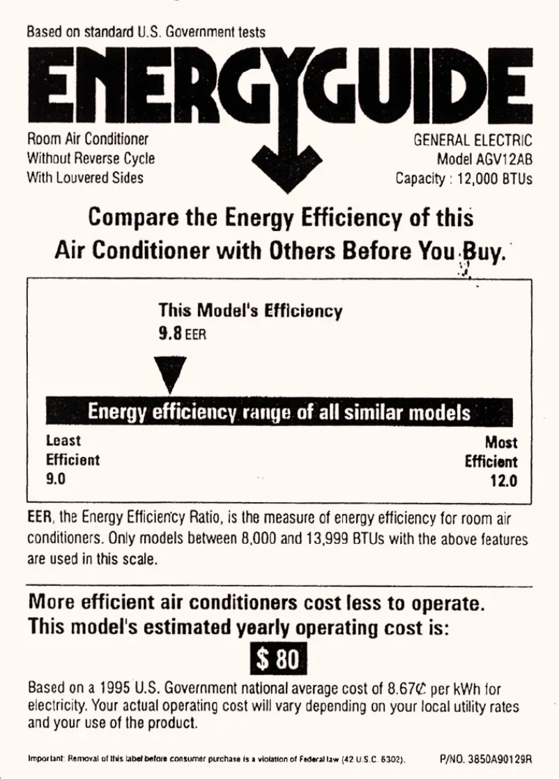 Page n°1 - Label énergétique GE AGV12AB