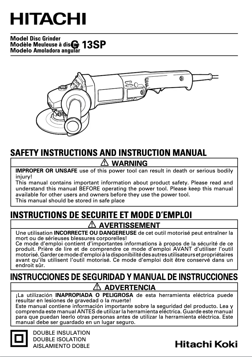 Page 1 de la notice Manuel utilisateur Hitachi G 13SP