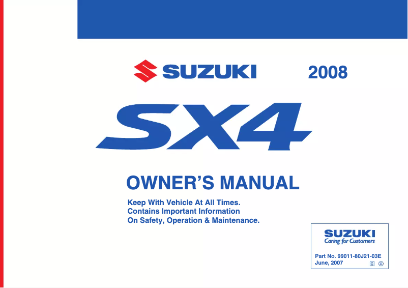 Image de la première page du manuel de l'appareil SX4 (2008)