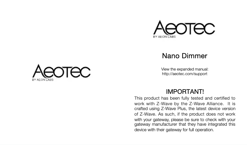 Page n°1 - Manuel utilisateur Aeotec Nano Dimmer