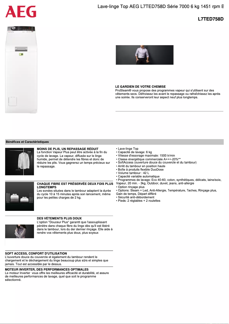 Page n°1 - Fiche technique AEG L7TED758D