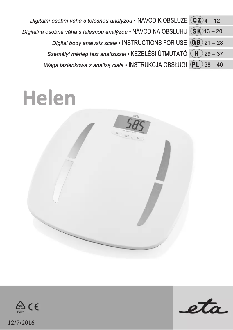 Page 1 de la notice Manuel utilisateur Eta Helen 2780 90000