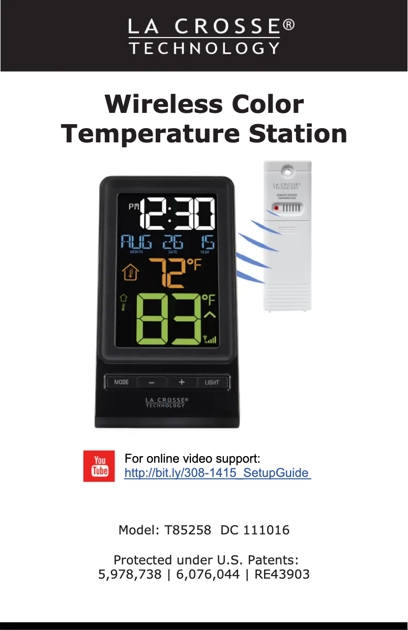 Page n°1 - Manuel utilisateur La Crosse Technology T85258