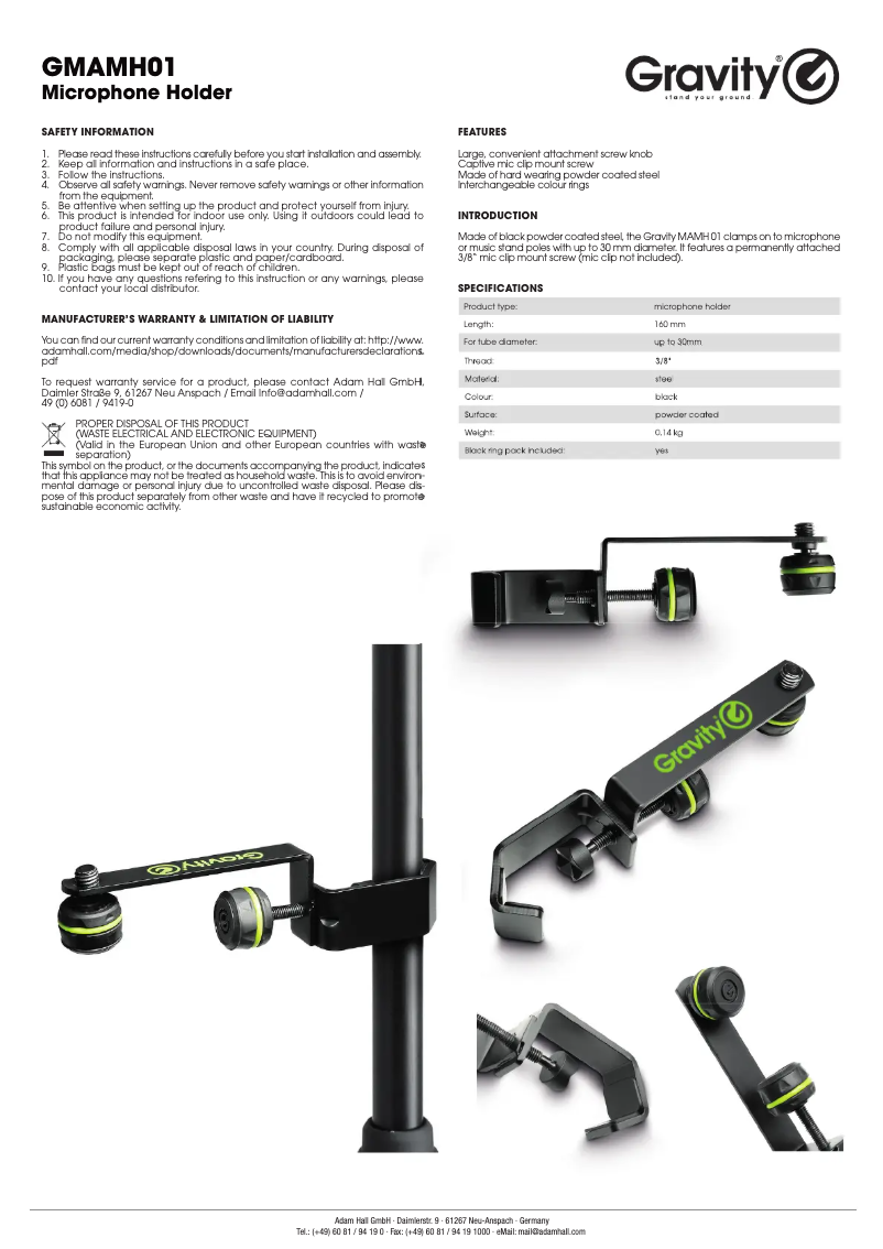 Page 1 de la notice Manuel utilisateur Gravity GMAMH01