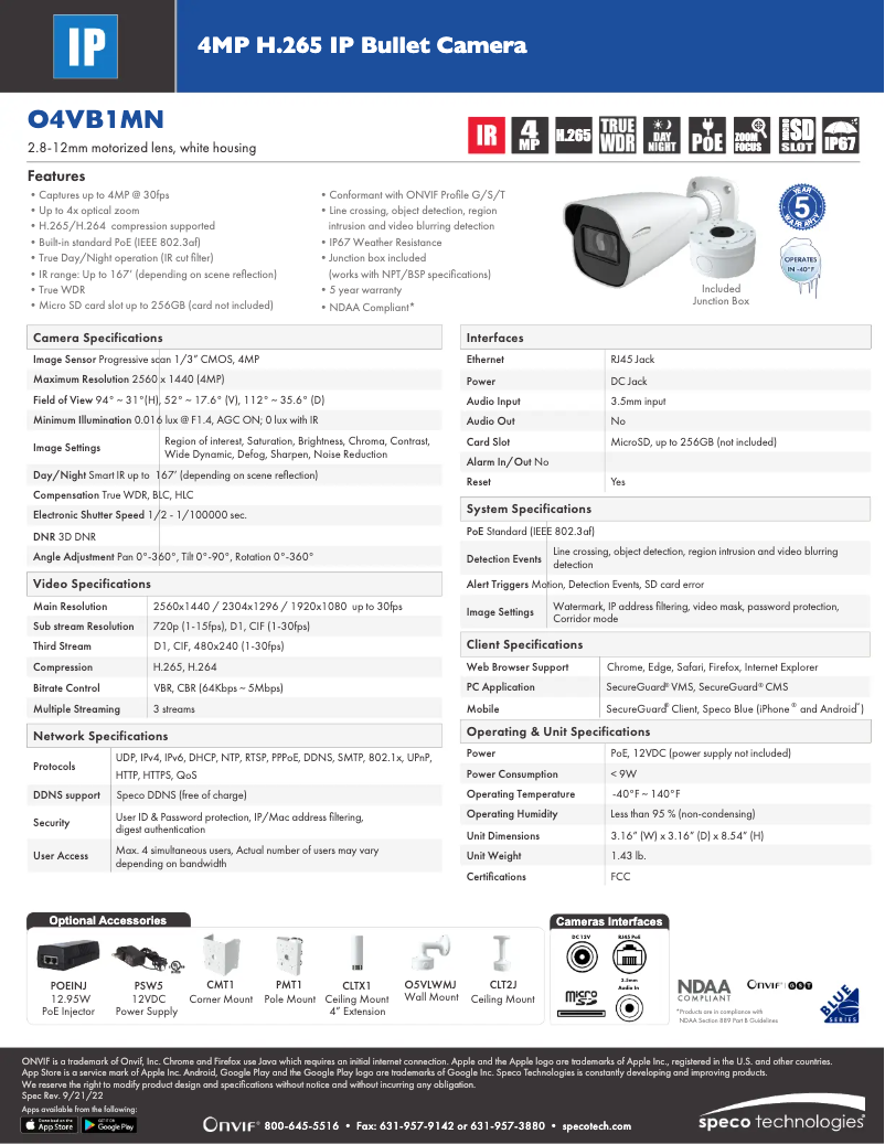 Page n°1 - Fiche technique Speco Technologies O4VB1MN
