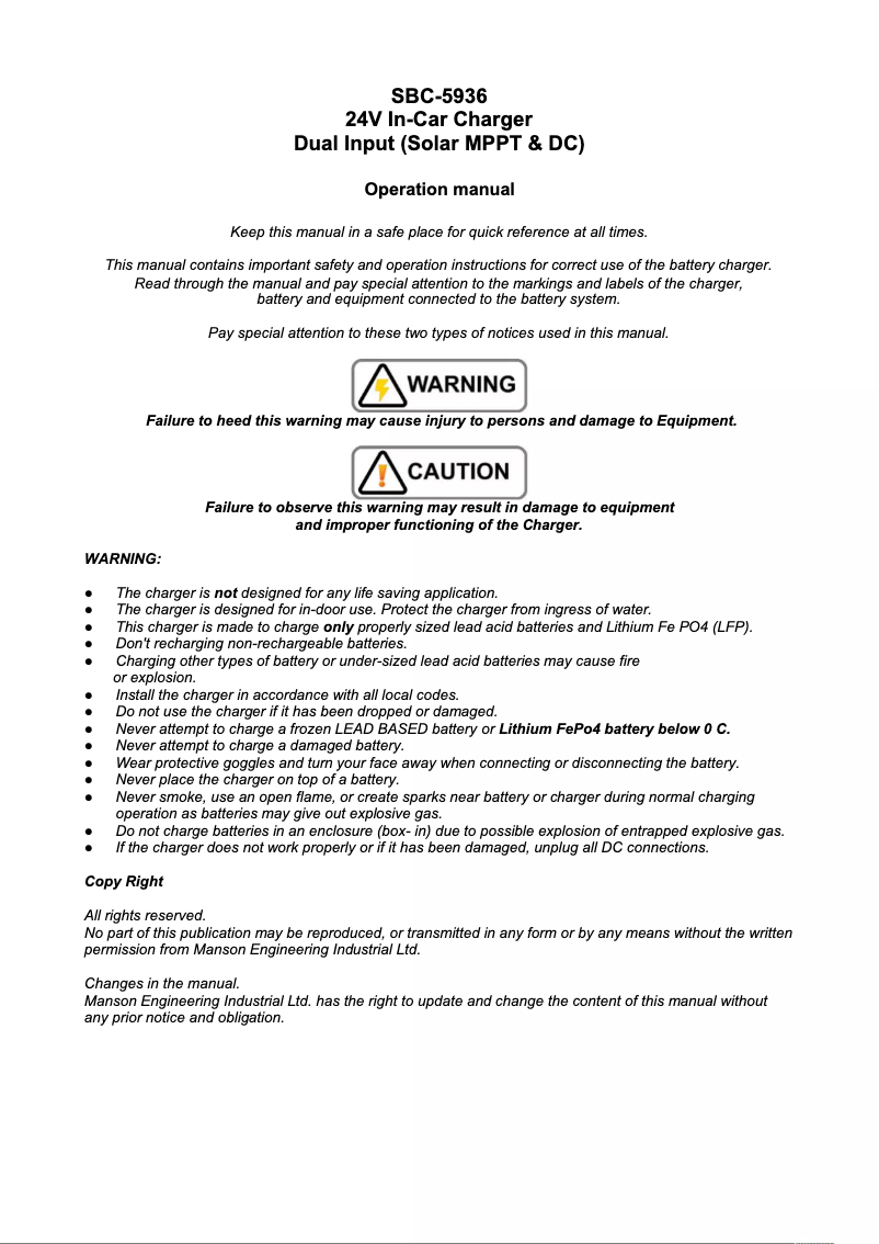 Page n°1 - Manuel utilisateur Manson SBC-5936