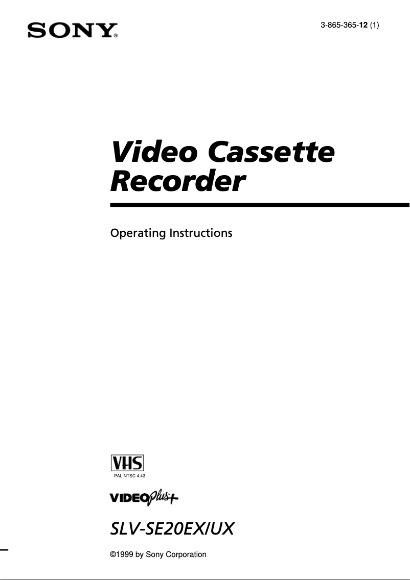 Page n°1 - Manuel utilisateur Sony SLV-SE20UX