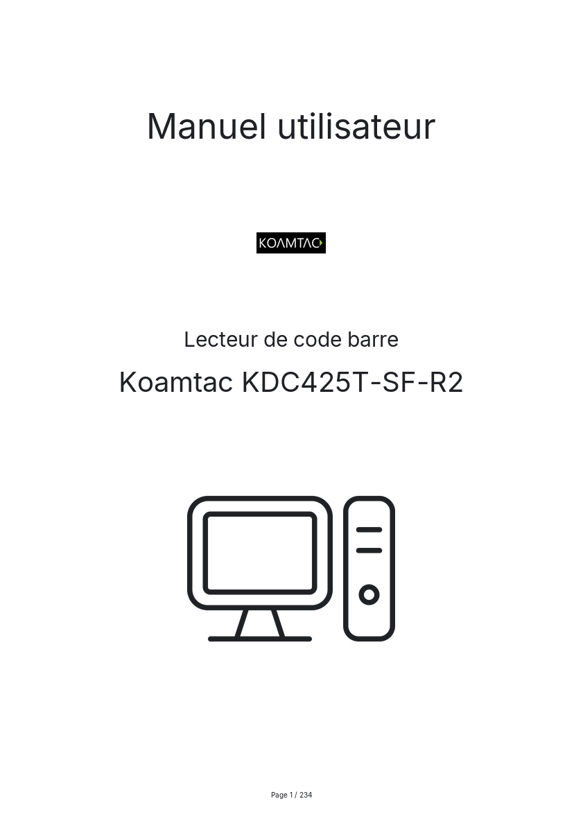 Page 1 de la notice Manuel utilisateur Koamtac KDC425T-SF-R2