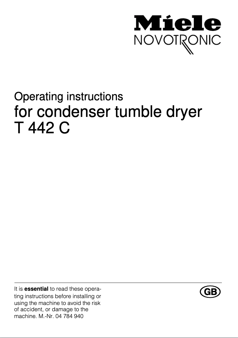 Page 1 de la notice Manuel utilisateur Miele T 442 C