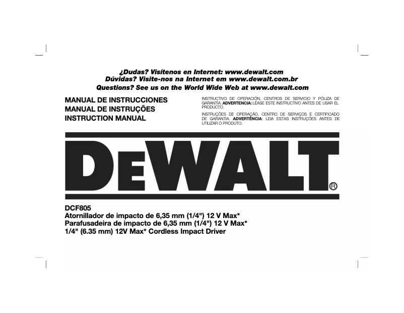 Page 1 de la notice Manuel utilisateur DeWalt DCF805
