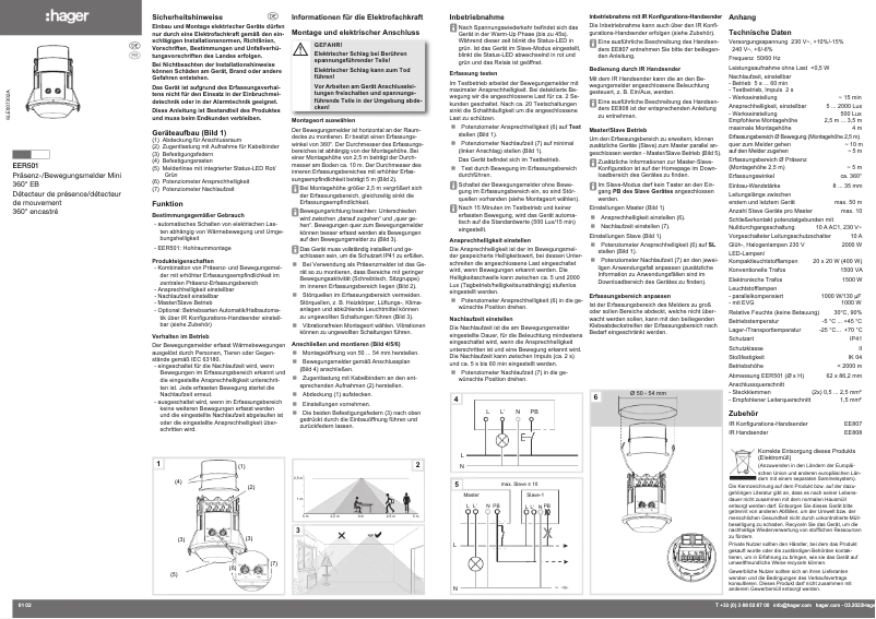 Page 1 de la notice Instructions / montage Hager EER501