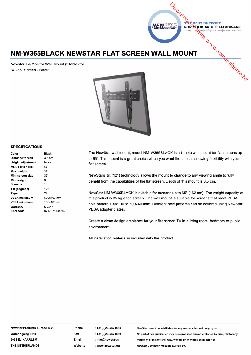 Page 1 de la notice Manuel utilisateur Newstar NM-W365