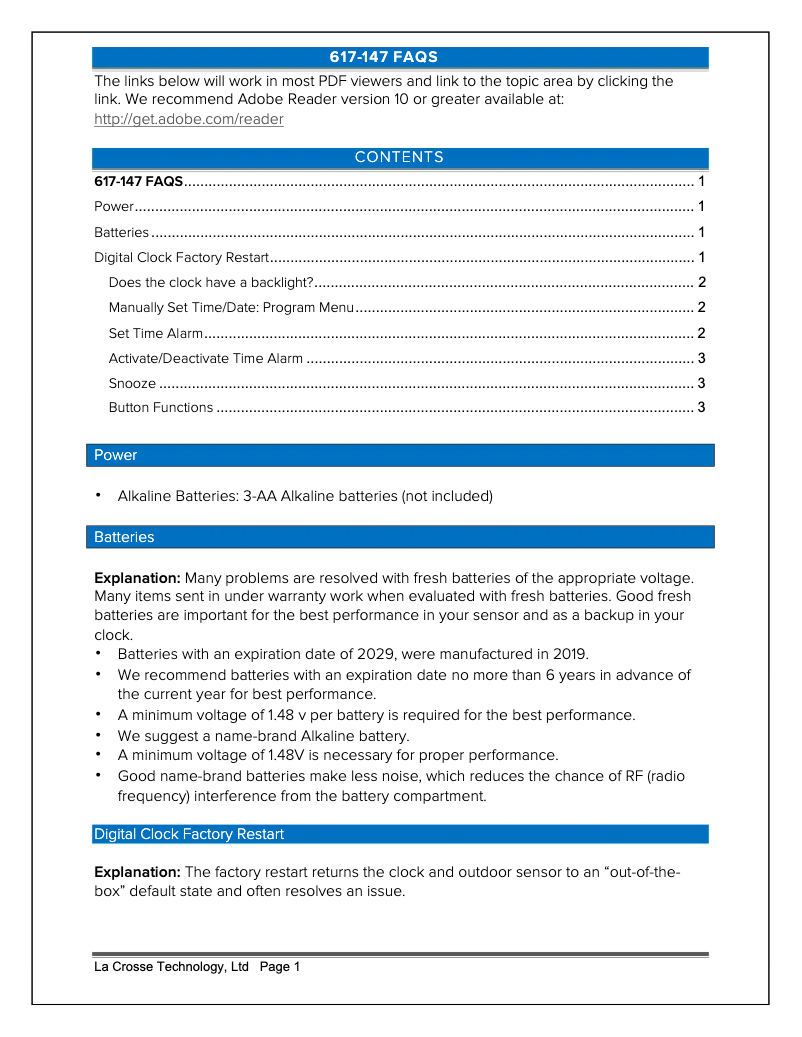 Page n°1 - FAQ La Crosse Technology 617-147