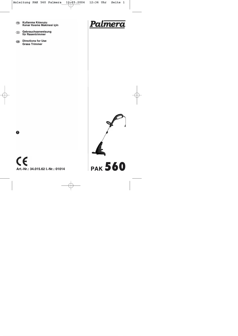 Page 1 de la notice Manuel utilisateur Palmera PAK 560