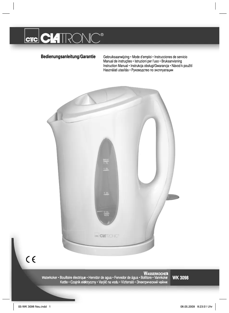 Page 1 de la notice Manuel utilisateur Clatronic WK 3098