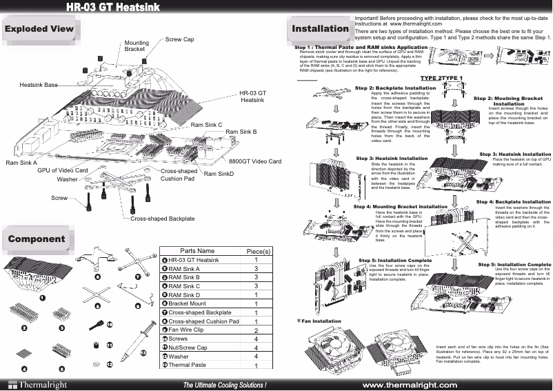 Page n°1 - Manuel utilisateur Thermalright HR-03 GT