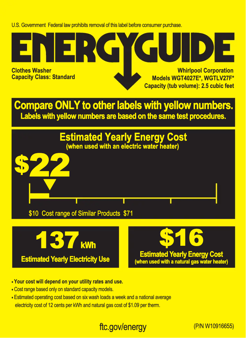 Página 1 del manual Etiqueta energética Whirlpool WGTLV27F