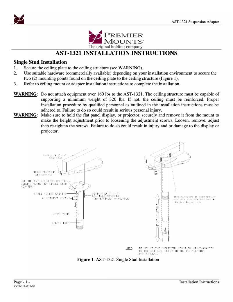 Page n°1 - Manuel utilisateur Premier Mounts AST-1321