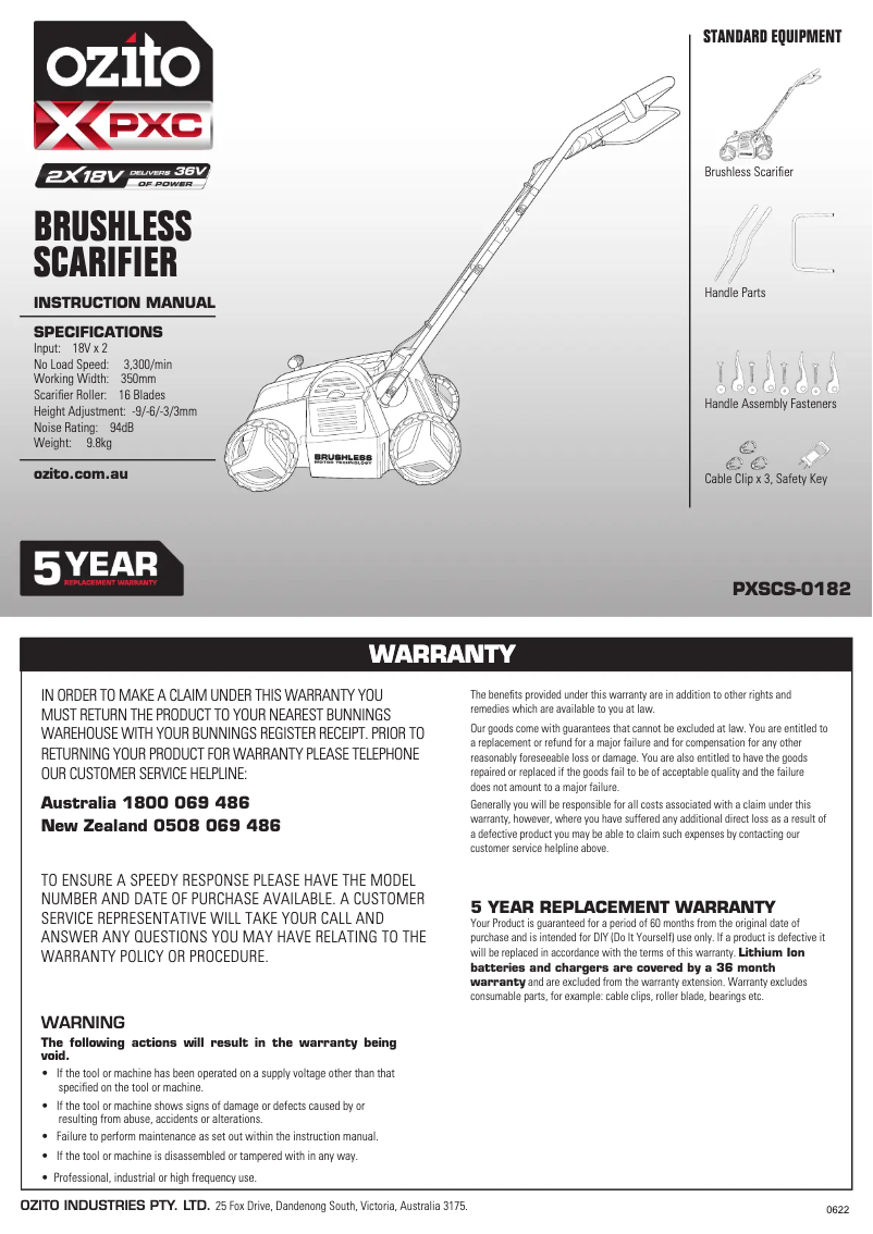 Page n°1 - Manuel utilisateur Ozito PXSCS-0182