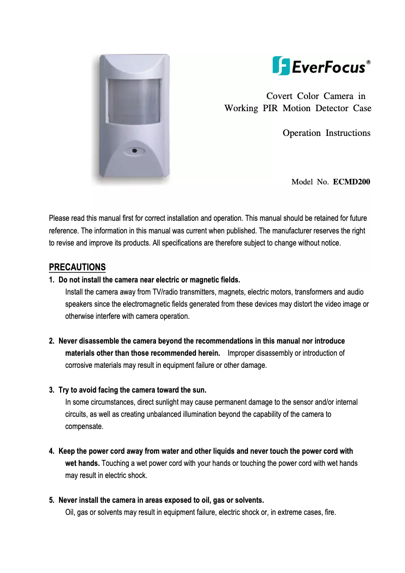 Page n°1 - Manuel utilisateur EverFocus ECMD200