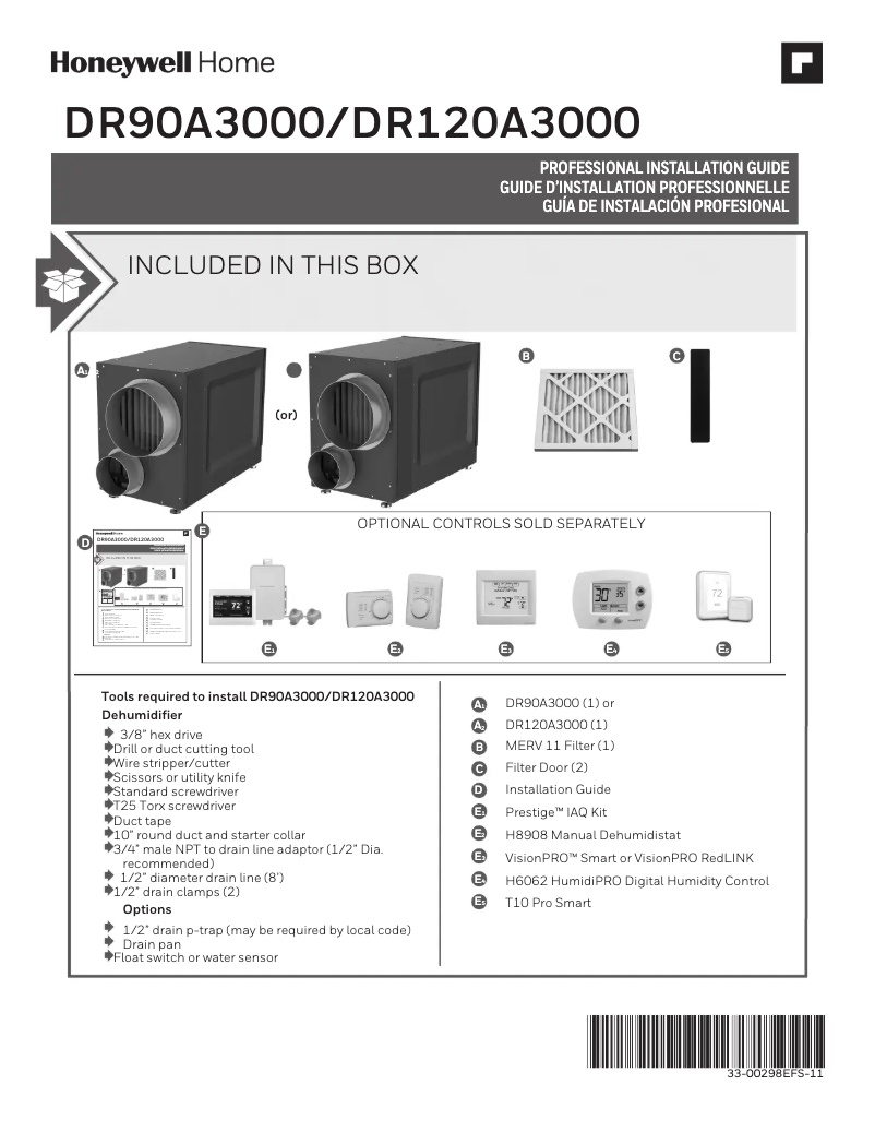 Page 1 de la notice Manuel utilisateur Honeywell DR120A3000