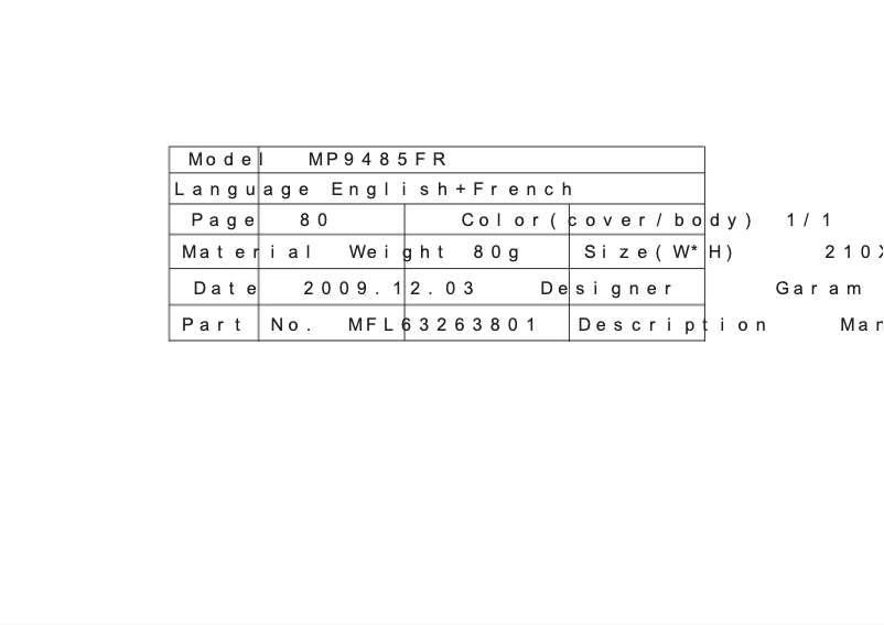 Page 1 de la notice Manuel utilisateur LG MP9485FR
