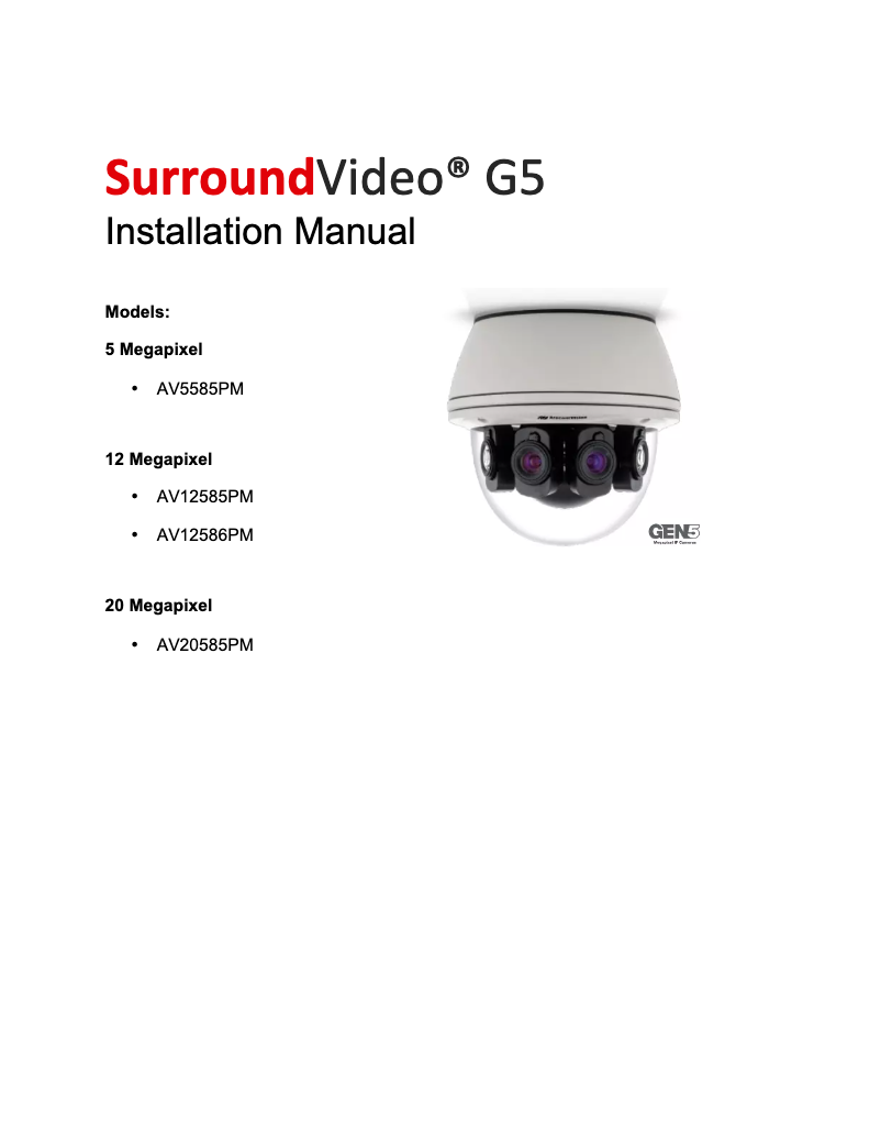 Page 1 de la notice Manuel utilisateur Arecont Vision AV5585PM