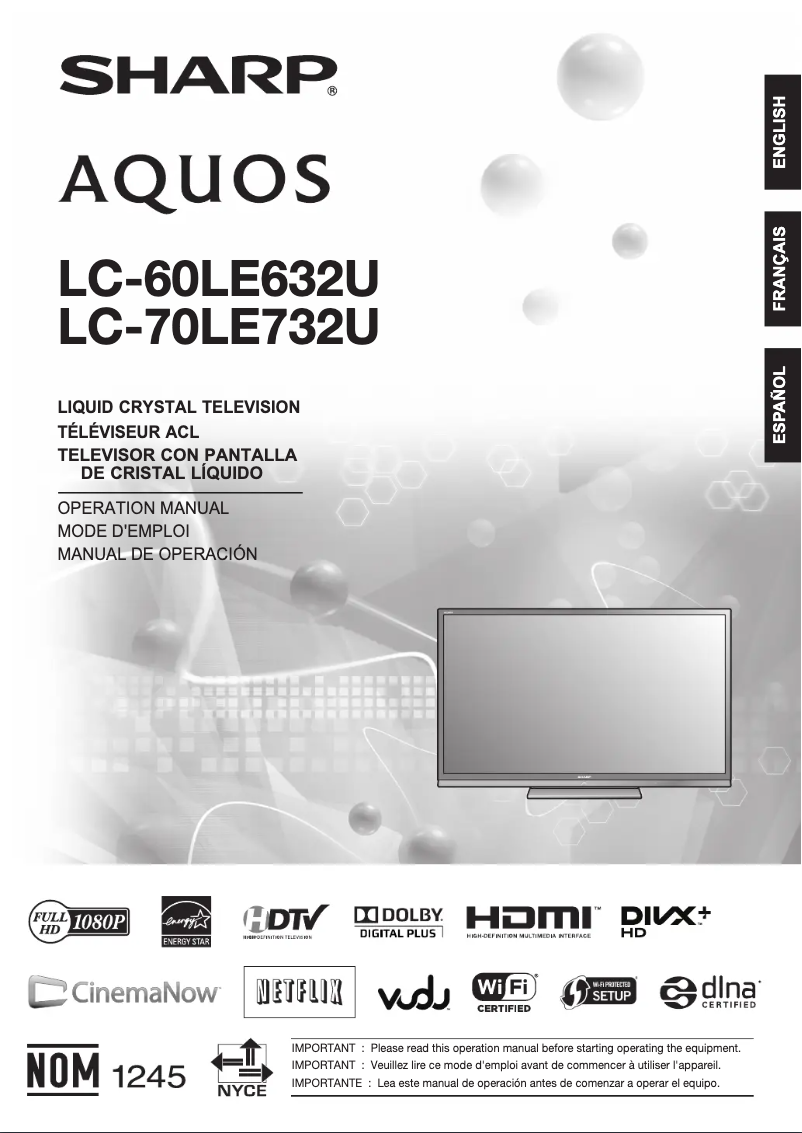 Page n°1 - Manuel utilisateur Sharp Aquos LC-70LE732U