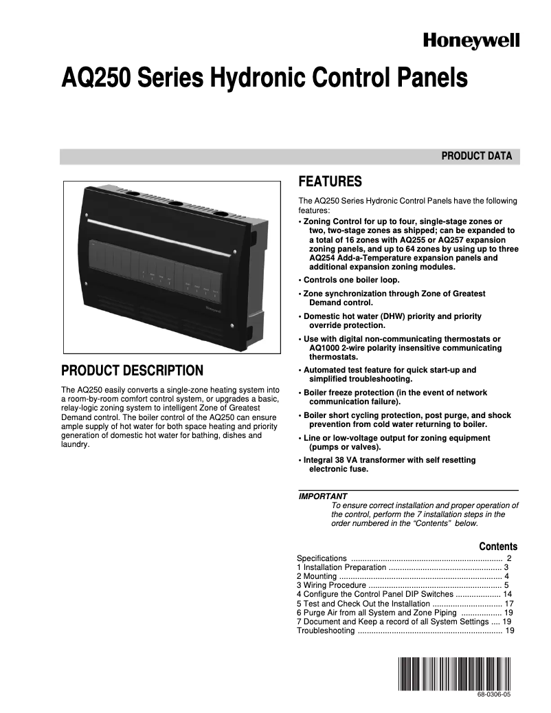 Page n°1 - Manuel utilisateur Honeywell AQ25044B