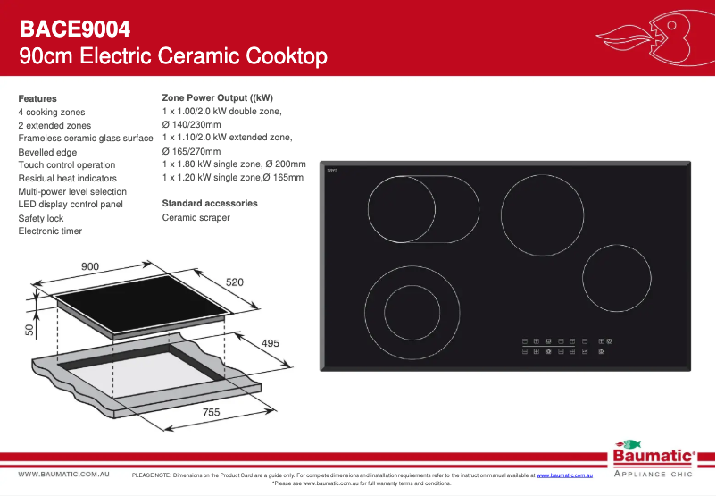 Página 1 del manual Ficha técnica Baumatic BACE9004