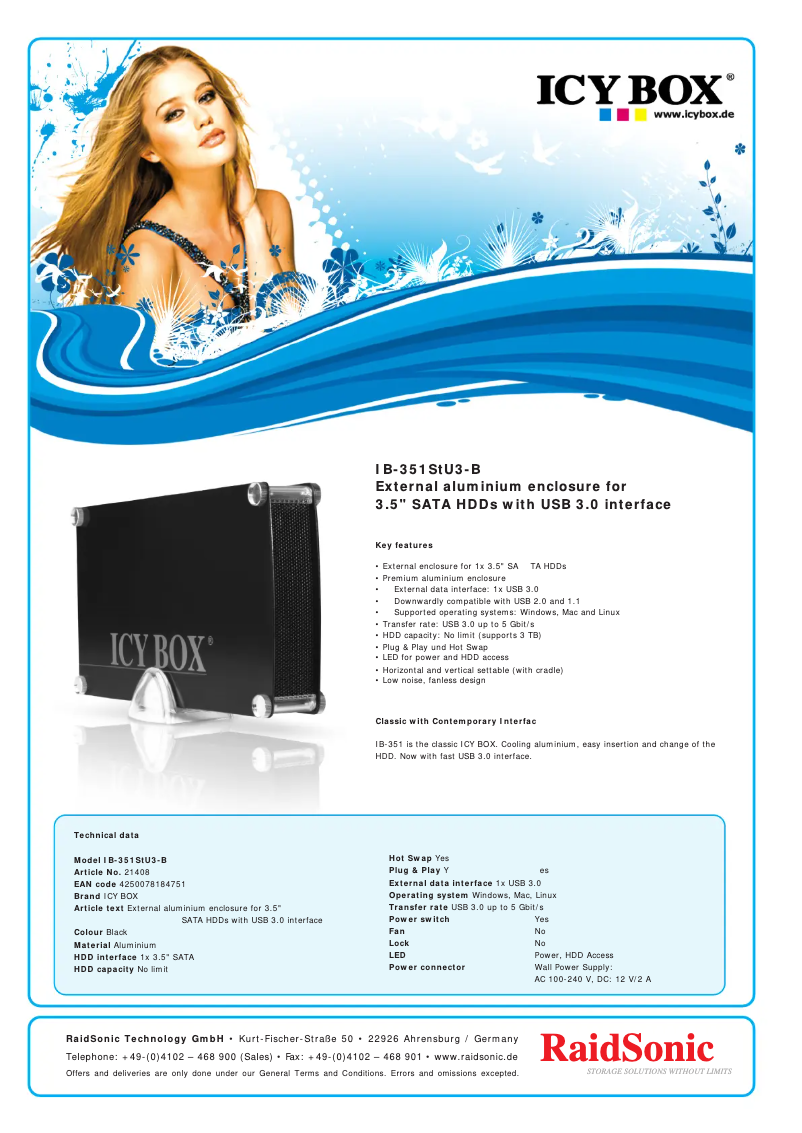 Página 1 del manual Ficha técnica Icy Box IB-351StU3-B