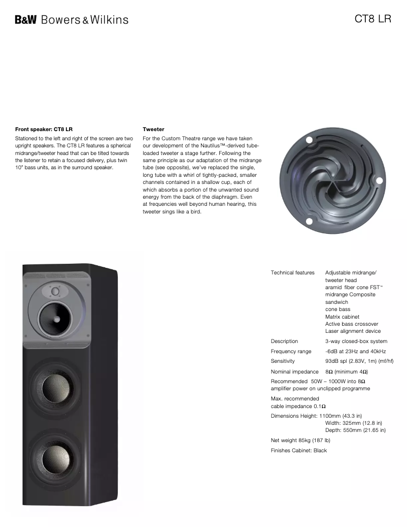 Page 1 de la notice Fiche technique Bowers & Wilkins CT8 LR