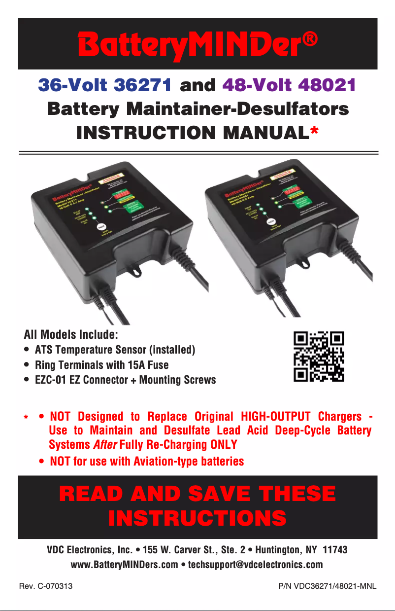 Page 1 de la notice Manuel utilisateur BatteryMINDer 483CEC1