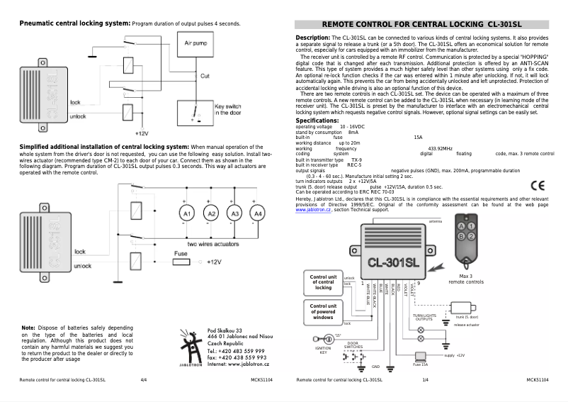 Page 1 de la notice Manuel utilisateur Joblotron CL-301