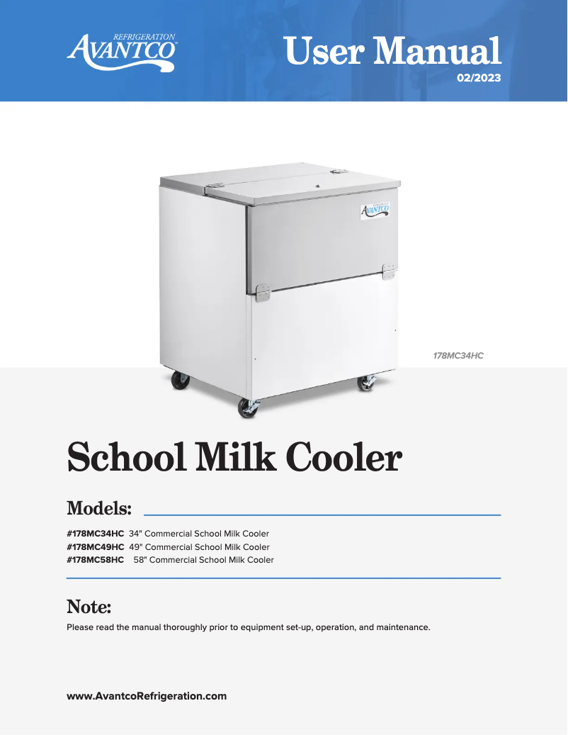 Page 1 de la notice Manuel utilisateur Avantco MC49-HC