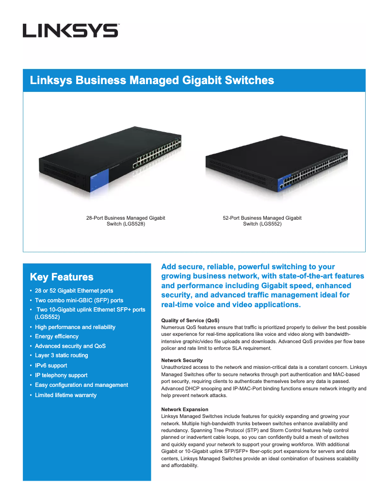 Page n°1 - Fiche technique Linksys LGS528