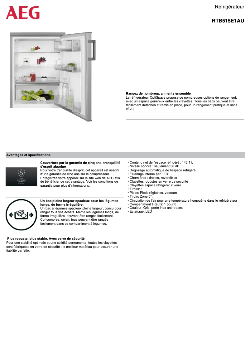 Página 1 del manual Ficha técnica AEG RTB515E1AU
