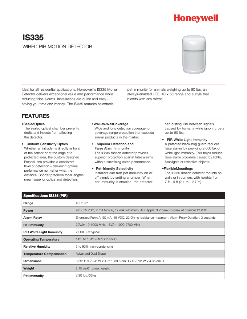 Page 1 de la notice Manuel utilisateur Honeywell IS335T