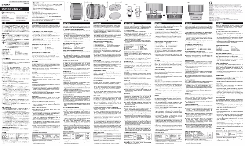 Page 1 de la notice Manuel utilisateur Sigma 65mm F2 DG DN