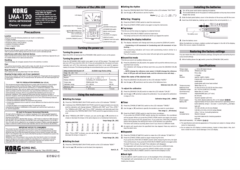 Image de la première page du manuel de l'appareil LMA-120