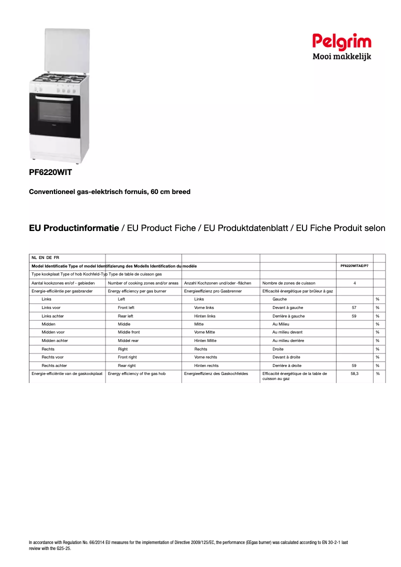 Page n°1 - Fiche technique Pelgrim PF6220WIT