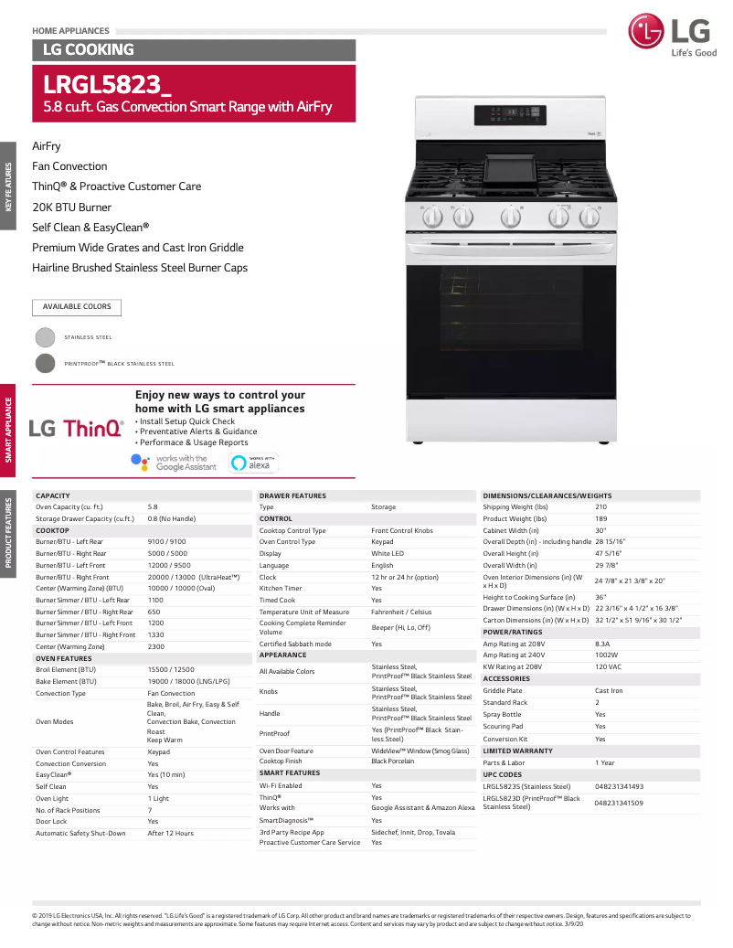 Page 1 de la notice Fiche technique LG LRGL5823S
