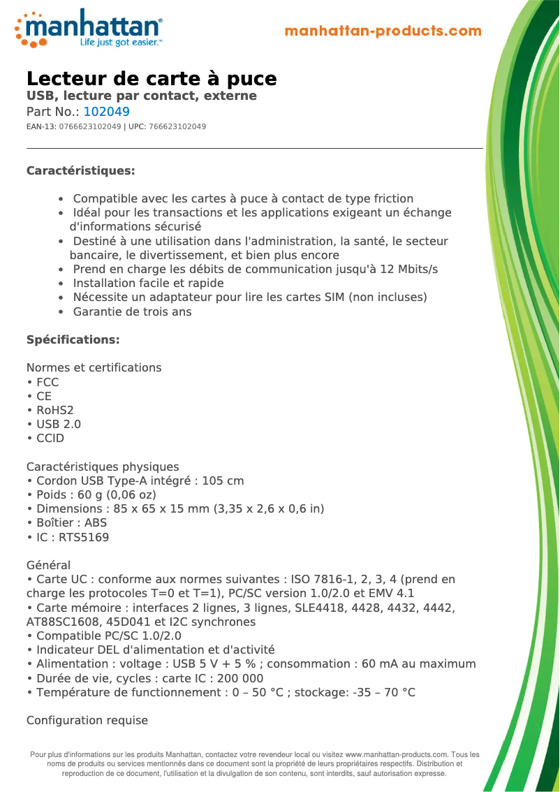 Página 1 del manual Ficha técnica Manhattan 102049