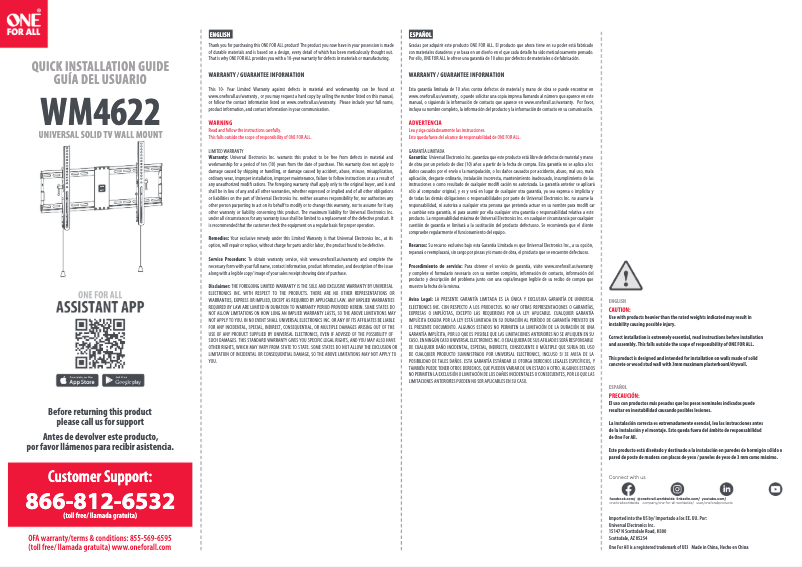 Page 1 de la notice Manuel utilisateur One for all WM 4622