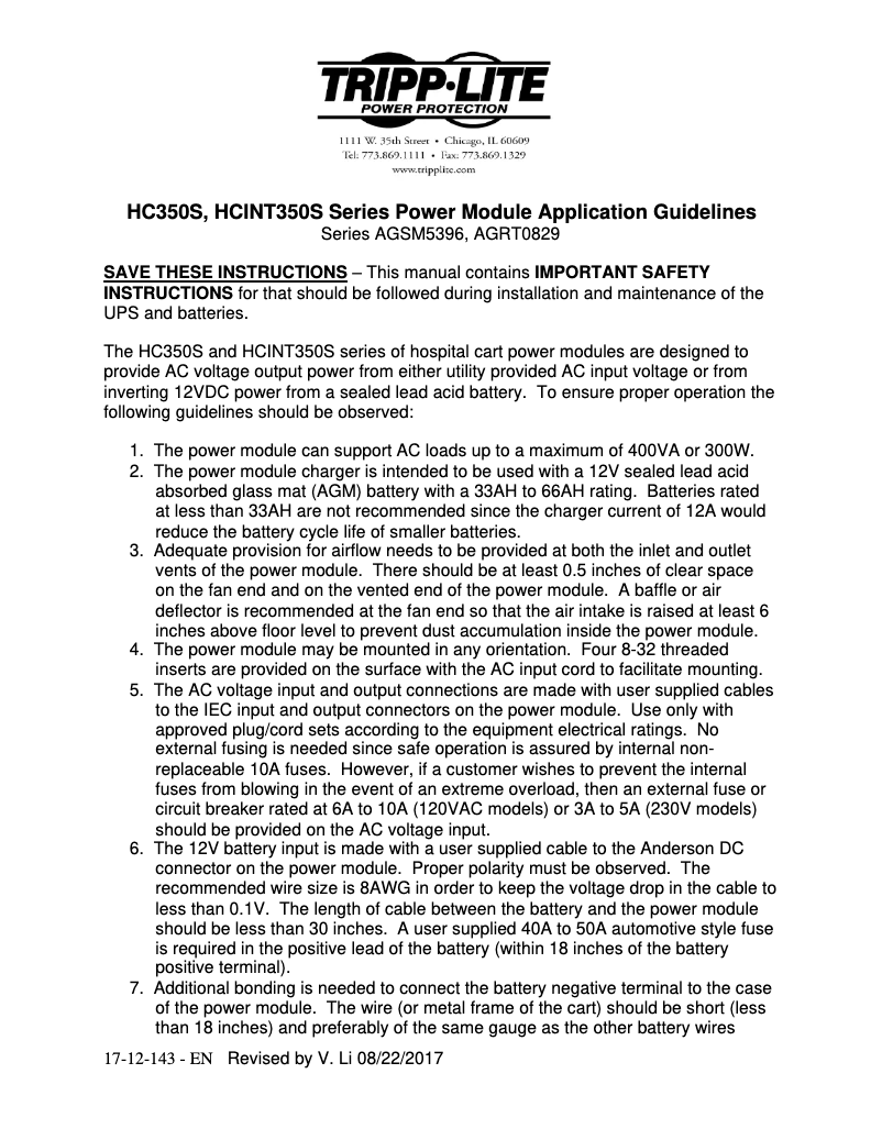 Page n°1 - Manuel utilisateur Tripp Lite HCINT350SNR