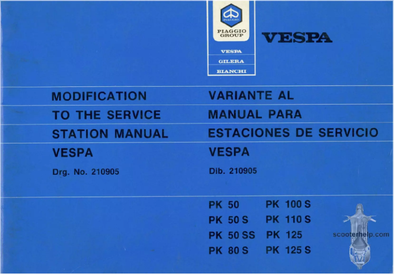 Page 1 de la notice Manuel utilisateur Vespa PK 125