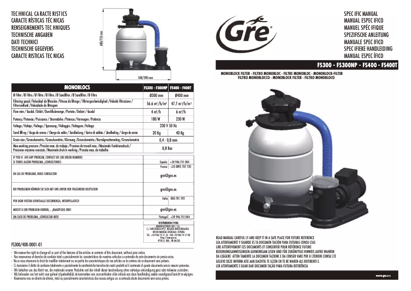 Page 1 de la notice Manuel utilisateur Gre FS400T