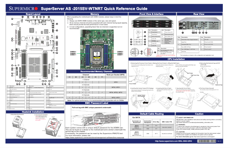 Page 1 de la notice Guide de démarrage rapide Supermicro SuperServer AS-2015SV-WTNRT