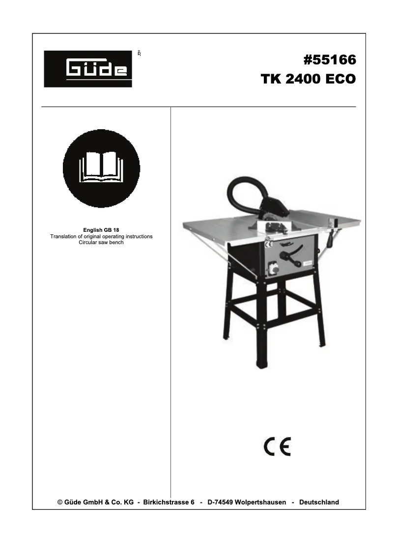 Page 1 de la notice Manuel utilisateur Güde TK 2400 ECO
