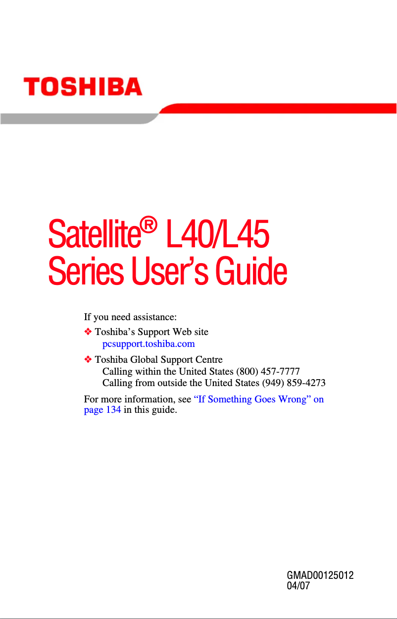 Page n°1 - Manuel utilisateur Toshiba Satellite L45